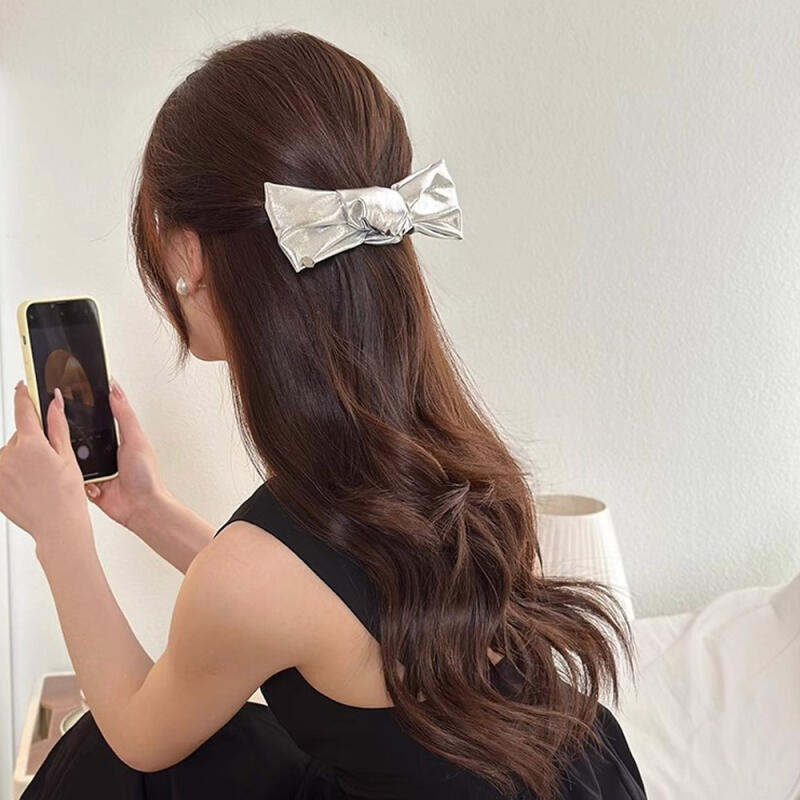 Diamond Silver Ribbon Short Hair Bun Hairpin Silver