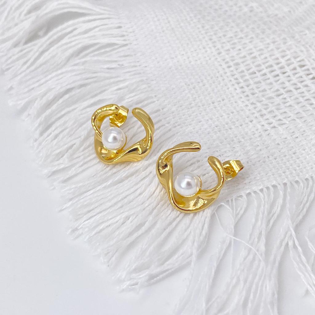 Elegant Stainless Steel Pearl Earrings - European & American Style, Titanium French Dangle, Luxurious Light Studs