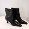 Fashion French Style Small Square Toe Thin Heel Bare Boots for Women, Versatile In Autumn and Winter, Cat Heel Short Boots