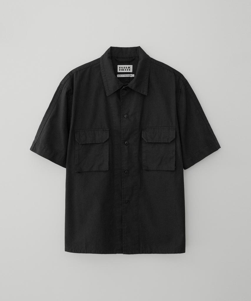 PUBLICFIGURE Patch Pocket Cotton Herringbone Shirt_Black