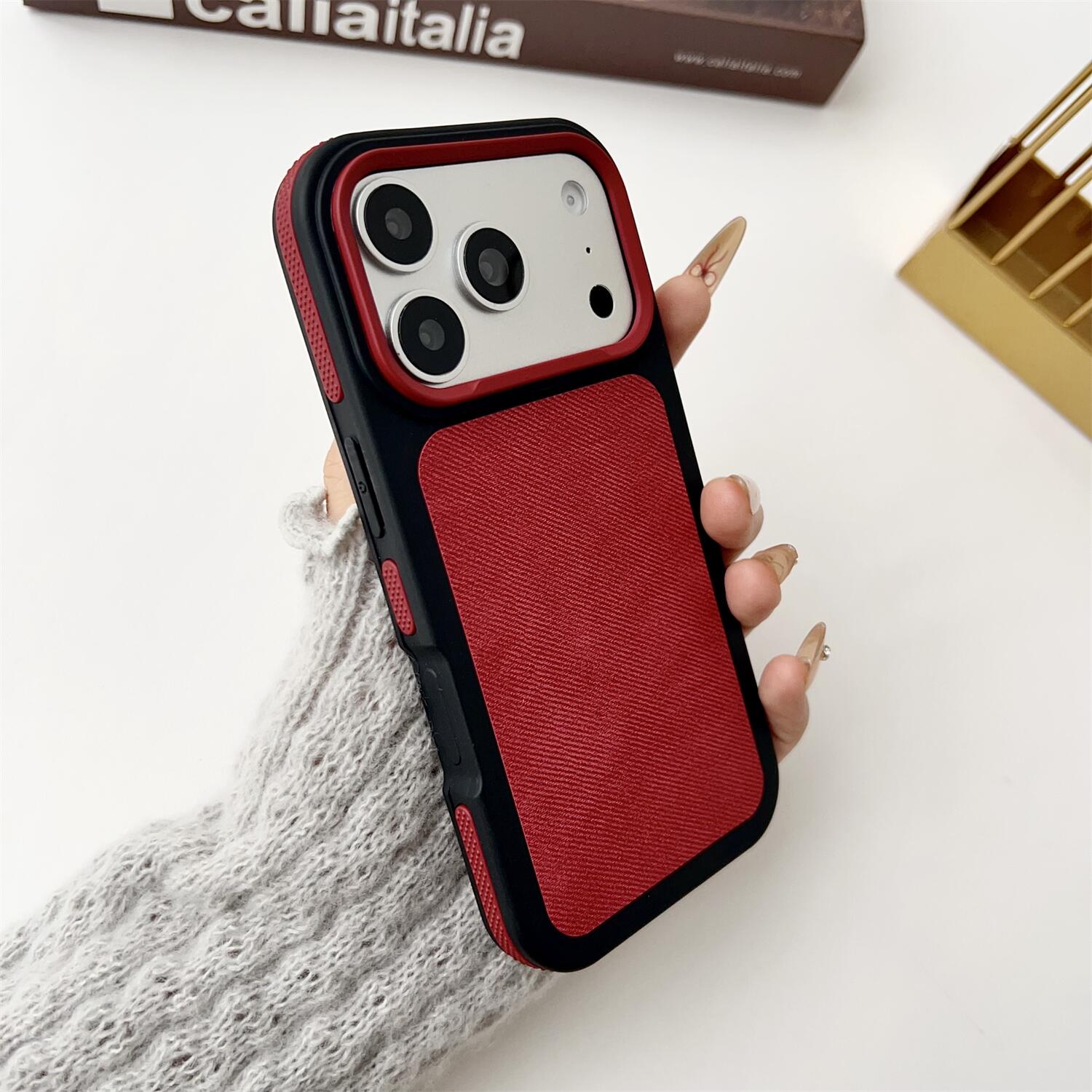 

Retro Denim Jeans Cowboy Fabric Case for iPhone 17 16 15 14 Plus 13 12 11 Pro Max Camera Ring Shockproof Matte Armor Back Cover iPhone 13 Pro красный