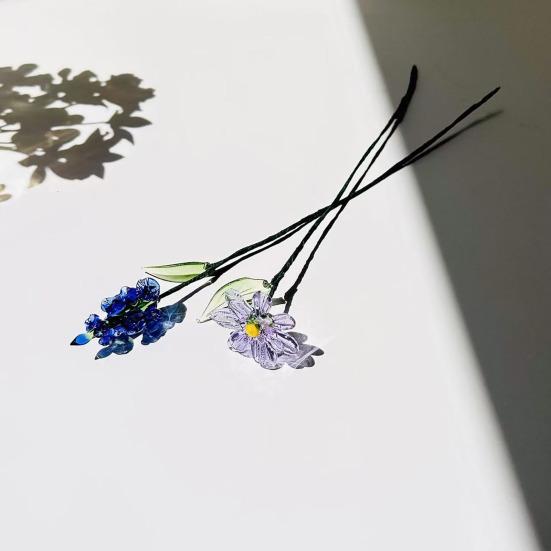 Floare de sticlă lucrată manual cu tulpină de sârmă, glazură colorată suflată manual, mini figurine florale, decorațiune, ornament pentru vază de flori de masă pentru casă, sufragerie, birou