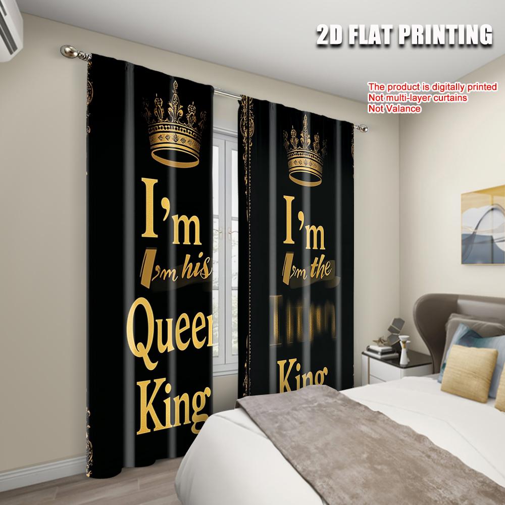 2pcs   Minimalist Curtains  print King and Queen Printed 100% Polyester (without rod) Decorations For Home Perfect for Bedroom