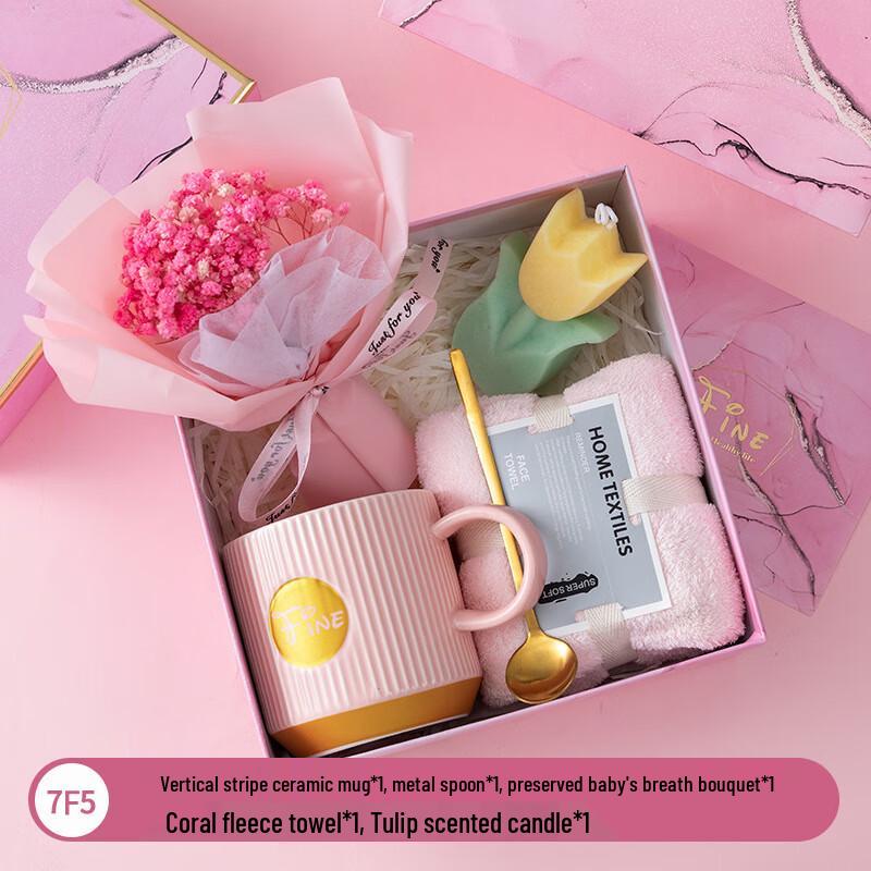 Ceramic Mug Gift Set with Spoon, Towel & Candle