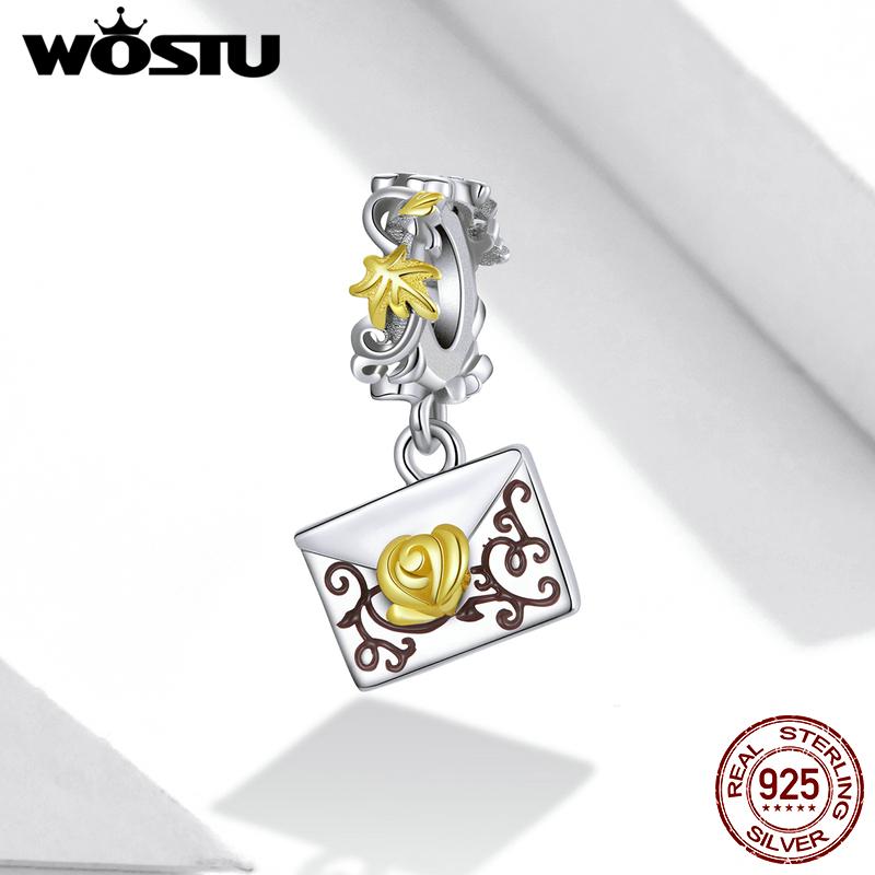 

WOSTU Элегантный выпускной пригласительный 925 стерлингового серебра Цветок Золотая буква Шарм Pendat подходит браслет DIY Ювелирные изделия