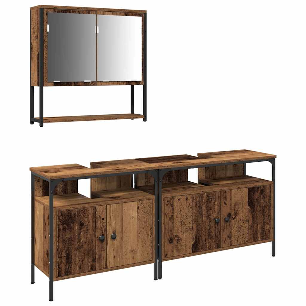 Bathroom Furniture Set with Shelf and Door 3 pcs Brown Particleboard