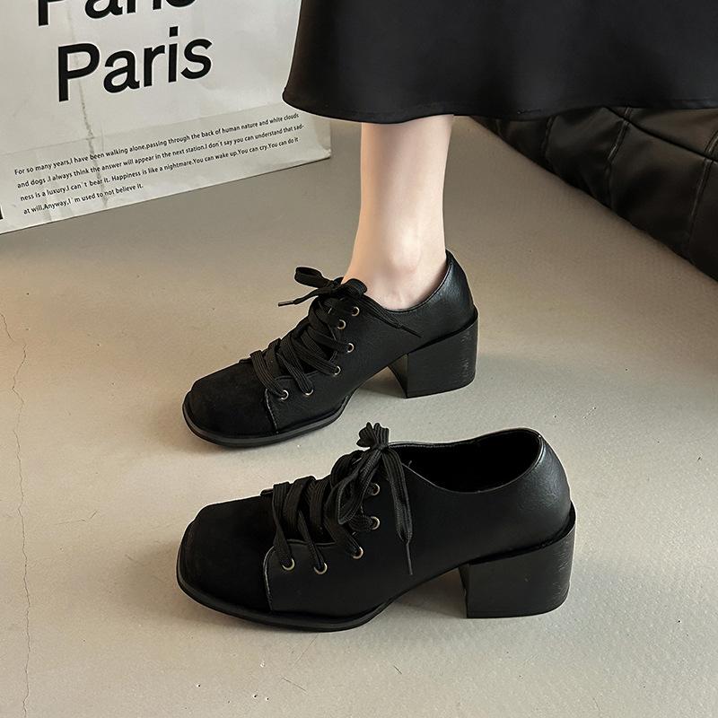 Lace-up casual Mary Jane retro Mori temperament thick heel single shoes autumn and winter new outer shoes