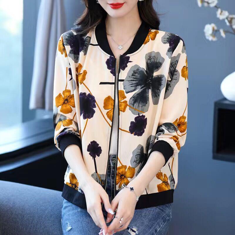 2026 Summer Plus Size Chiffon Sunscreen Coat for Middle-Aged Women - Lightweight Printed Jacket
