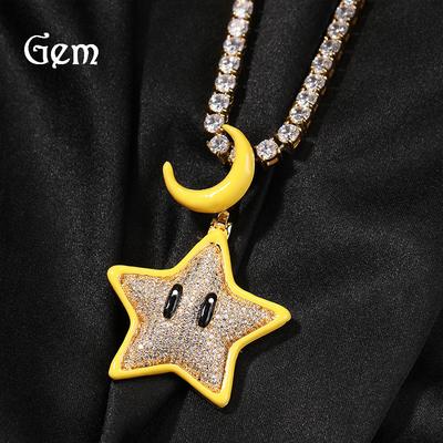 Cartoon Luminous Star Hip-hop Necklace, European and American Personalized Men's Versatile Diamond-encrusted Copper Trendy Brand Pendant Jewelry