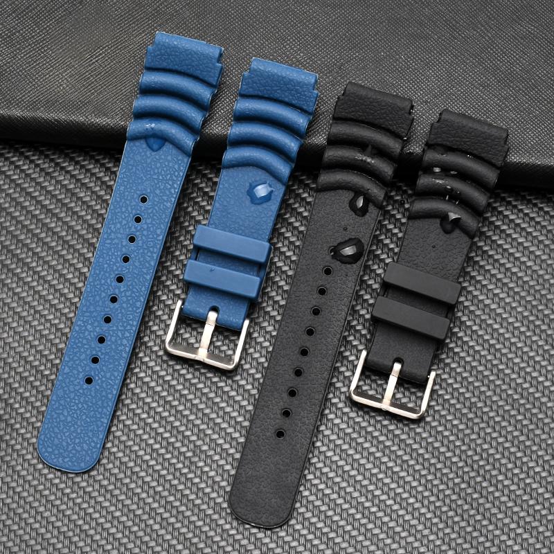 22mm 20mm 24mm Silicone Dive Strap for Seiko 5/SKX007/Turtle/Samurai – Black Blue Waterproof Watch Band with Pin Buckle