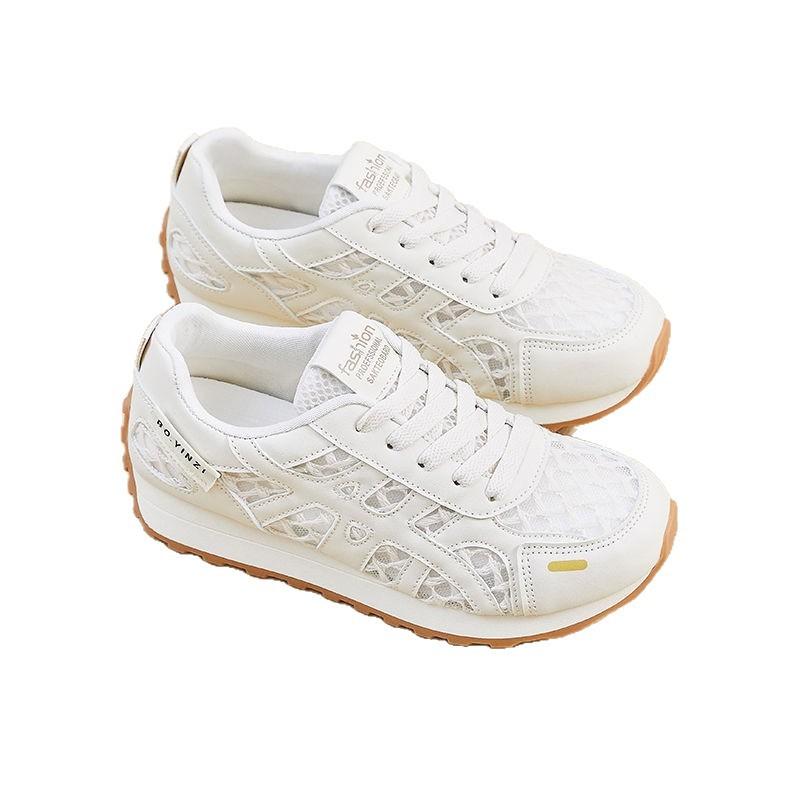 2025 New Summer Mesh Breathable Sports Shoes Women's Little White Mesh Shoes Lightweight Soft-soled Forrest Gump Training Running Shoes