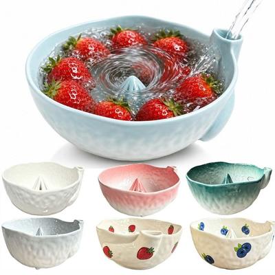 Perforated Draining Ceramic Fruit Washer Self-Rotating Fruit Cleaner  Vegetables