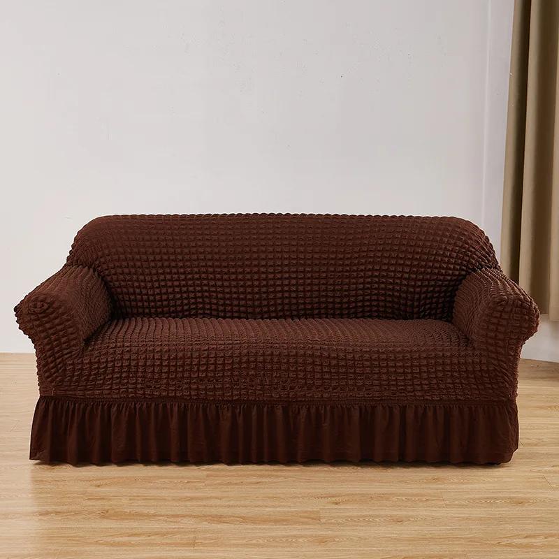 Bubble Gauze Sofa Cover with Skirt Hem All Inclusive Elastic Dust Cover for Living Room Anti Slip Furniture Protection Slipcover