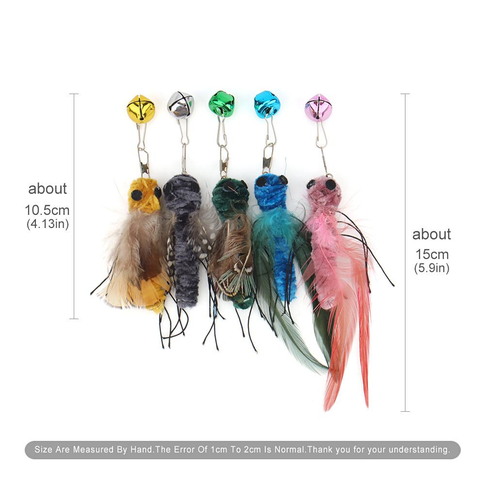 5pcs Fake Insects Replacement Heads for Cat Teasers Kitten Feather Plush Pet Toys