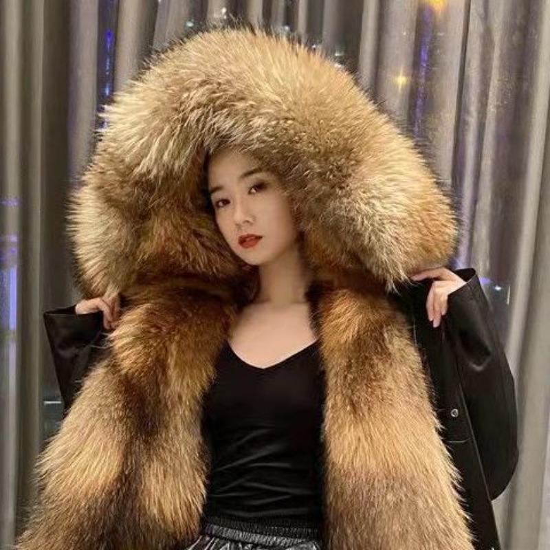 Women's imitation fur medium and long removable imitation fox fur liner fur integrated thickened large size new coat