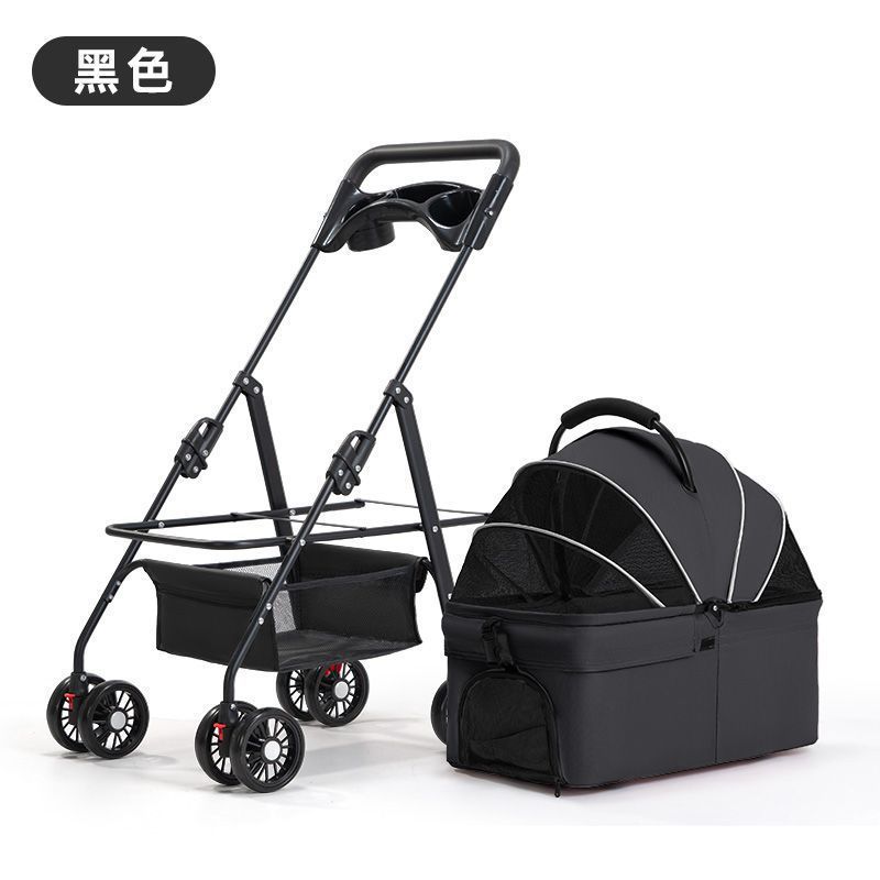 Lightweight Foldable Pet Stroller for Dogs and Cats with Detachable Basket for Small Dogs