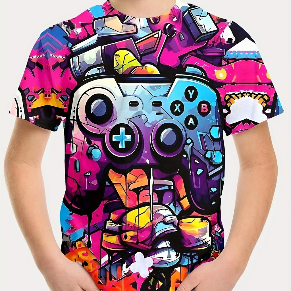 Children's Clothing T-Shirts for Boys Short Sleeve Children's T-Shirts 3D Gamepad Print Fashion Round Neck Kids Summer Clothes