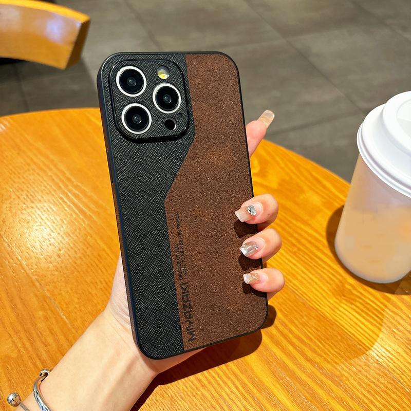Color Matching PU Leather Phone Cover For iPhone 16 Pro Max 15 Pro 14 13 12 11 Matte Shockproof TPU Hard Slim Case