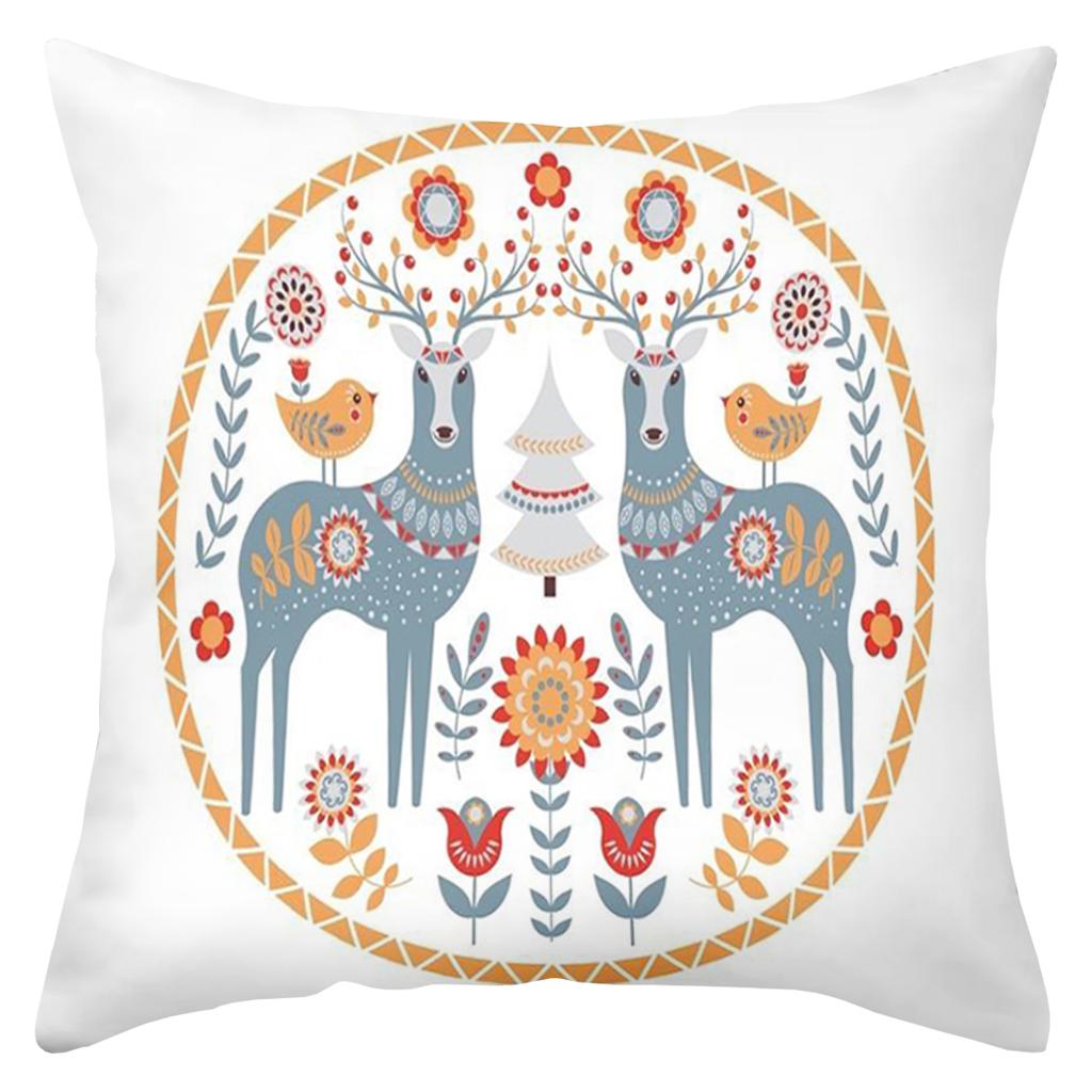 Christmas Decorative Pillows With Deer Fox Owl Bird Pattern Polyester Pillowcase, Sofa Decorative Cushion Cov Headboard Pillow