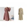 Shop   Women Flare Midi Long Dress With Collar Neck And Back Elastic Beige Cat W