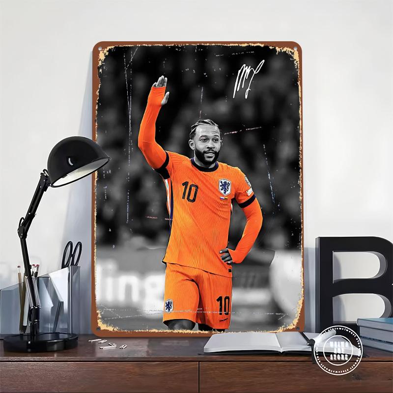 Depay In Netherlands Jersey Poster Customized Vintage Metal Signs Wall Art Retro Tin Plaque for Mancave Living Room Decorations