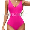 New straps, tight-fitting women's one-piece slim-fitting belly women's deep V-neck color matching back lace-up swimsuit