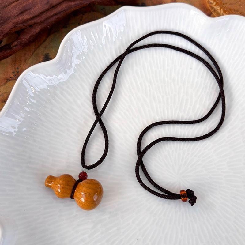 Creative Wood Gourd Pendant Necklace Long Rope Necklace Handmade Adjustable Rope Sweater Chain Present for Women Girls