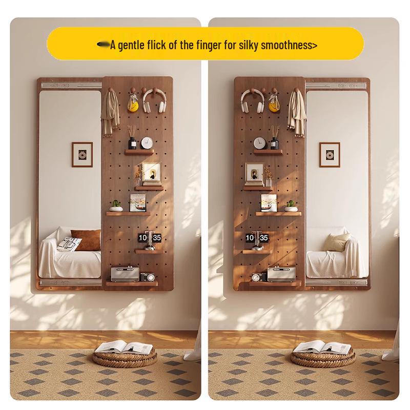 Wall-Mounted Pegboard Full-Length Sliding Mirror for Small Spaces