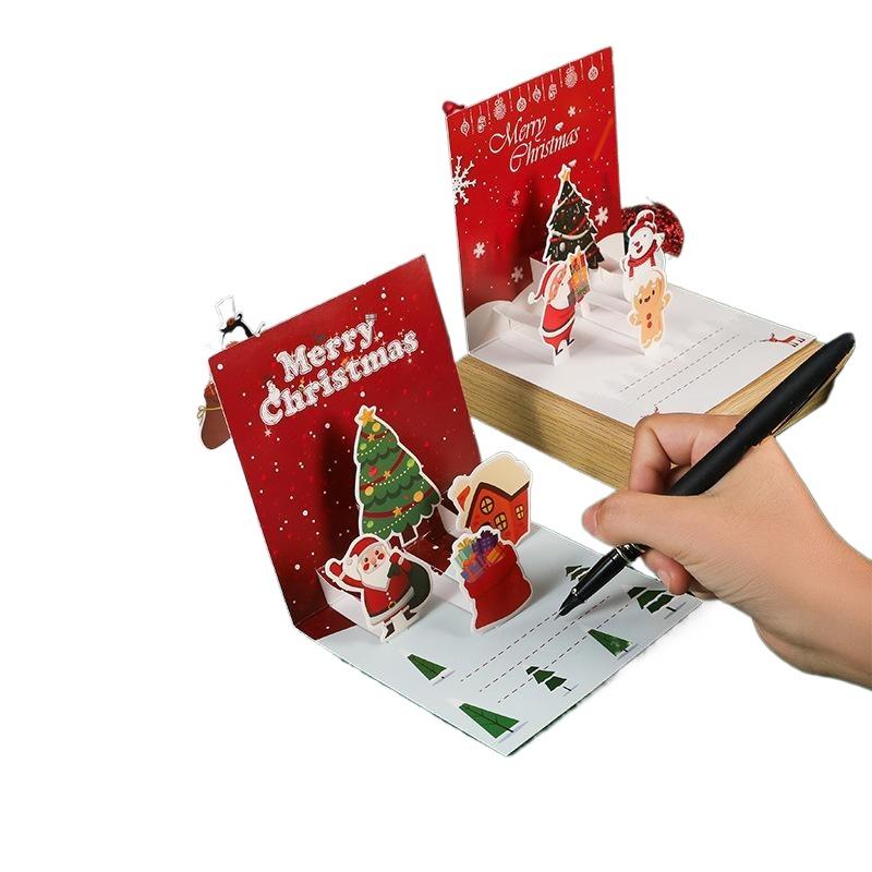 3D Santa Greeting Cards Folding Merry Christmas Best Wishes Card Xmas Gift For New Year Blessing Thank You Postcard Decoration