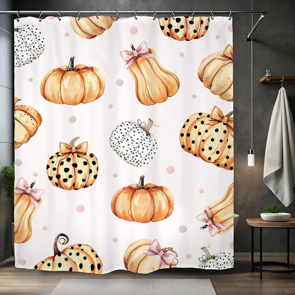 Halloween Pumpkin Ghost Shower Curtain Mouse Head Pumpkin Skull Kids Boys Holiday Scary Horror Spooky Bathroom Set Accessories
