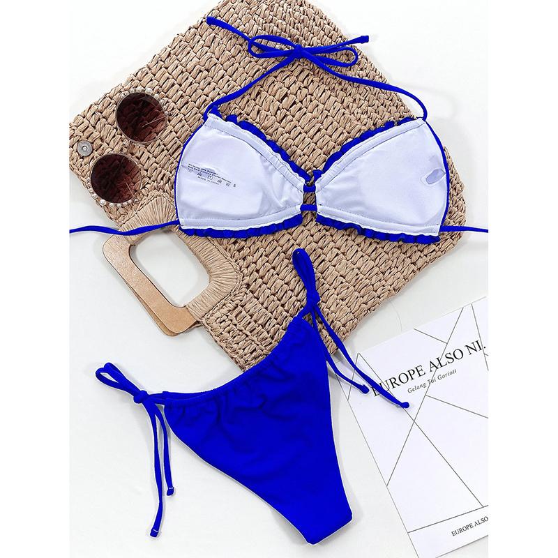 Sexy Ruffle Frill Bikini Solid Swimwear Women Swimsuit Female Bikini Set Bathing Suit Beachwear Swim Lady Bathers