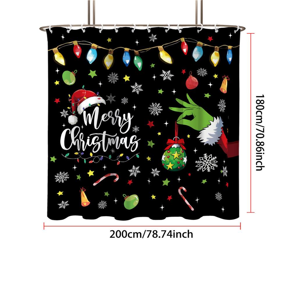 1pc Merry Christmas abstract element print waterproof shower curtain partition privacy hanging curtain 12 hooks multiple sizes