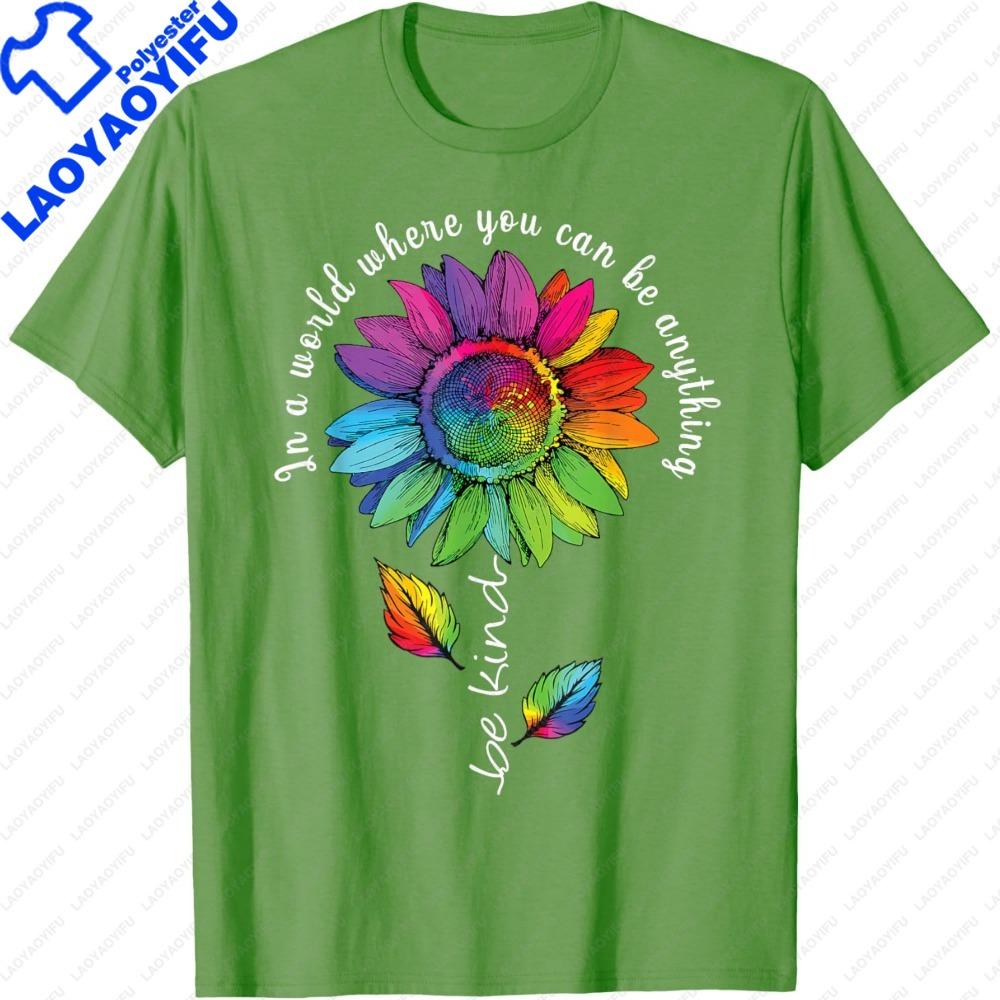 

LGBTQ Rainbow Sunflower Be Kind Gay Love Pride Flower TShirt Women Clothes Oversized Harajuku Tees Oneck Color Print Tees 4XL