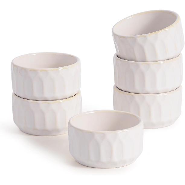 Ramekin Dish Set of 6, 4 OZ Ramekin for Creme Brulee, Lava Cake, Pudding, Souffle, Dishwasher and Oven Safe, Porcelain Ramekins for Baking