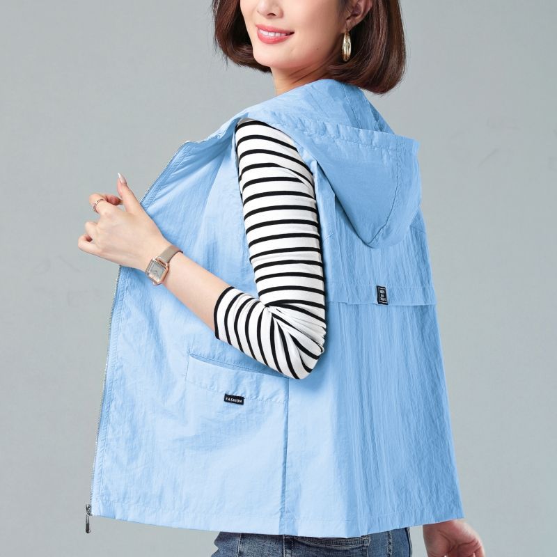 Women's Thin Jacket Sunscreen Hooded Vest Office Casual Vest