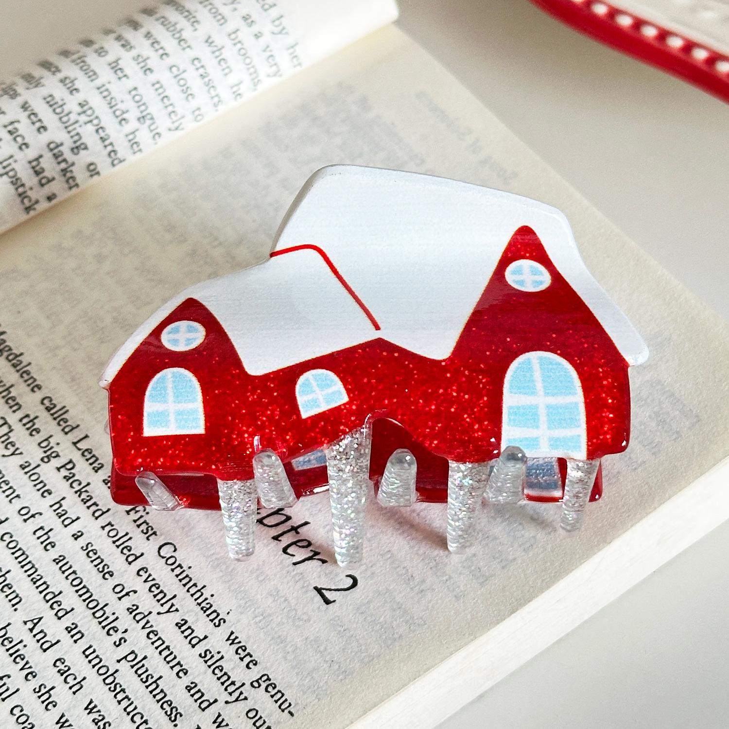 

Креативные праздничные заколки для волос с игривыми рождественскими элементами для стильных причесок. Праздничные. Snow House 7.7cm