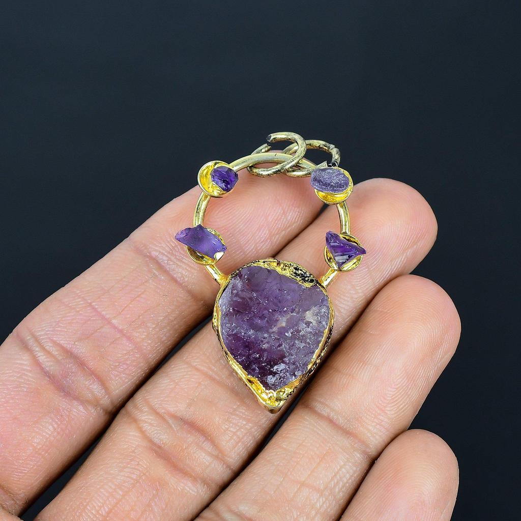 Amethyst Pendant Gemstone Jewelry, Copper Electroformed Silver Pendant, Gift For Women Handmade Pendant