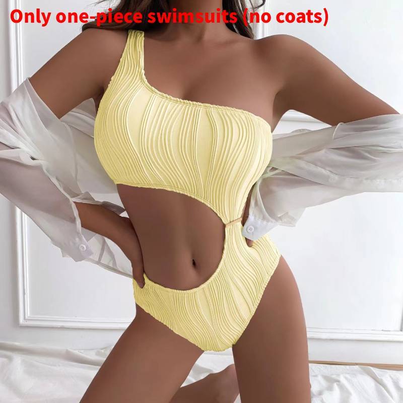 Plain Color Oneshoulder Swimsuit For Women With Padded Bust And Polyester Fabric For Swim And Dance Activities