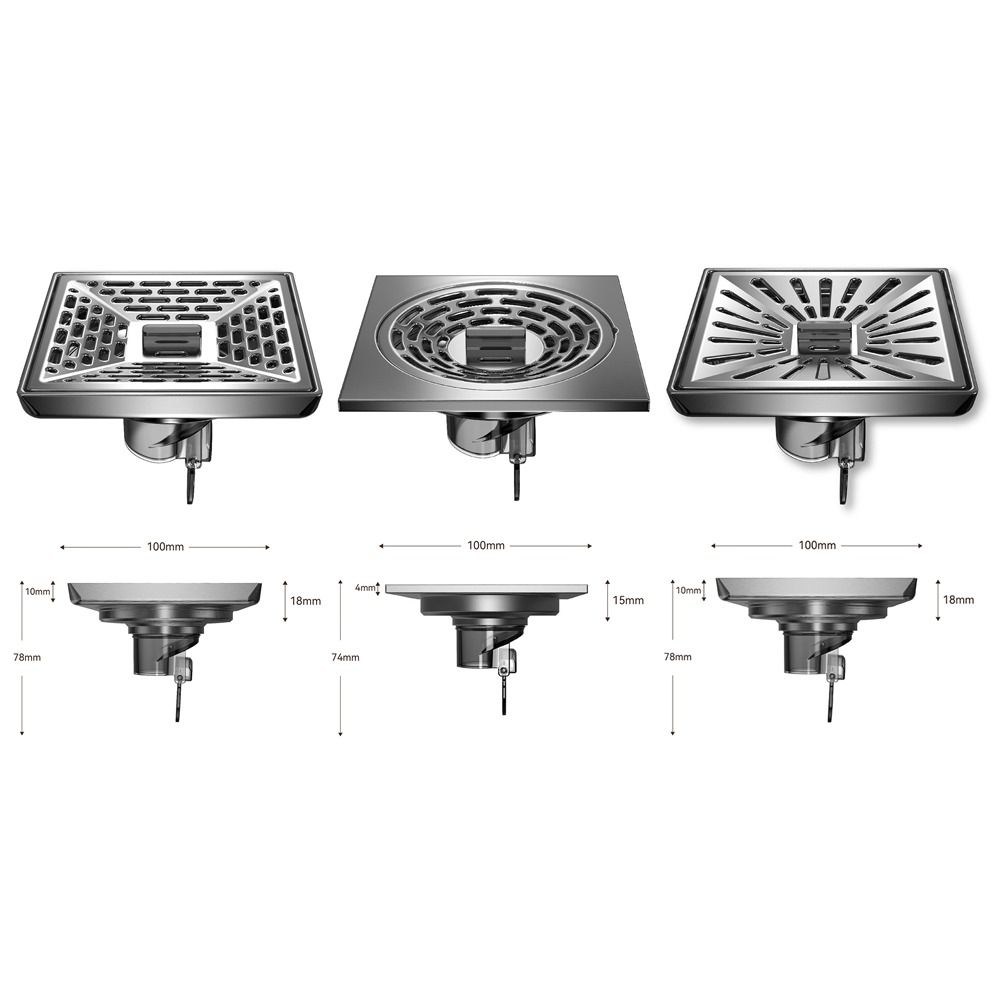With Grid Grate Cover Shower Floor Drain Stainless Steel with Removable Cover Dual-purpose Floor Drain Backflow Preventer