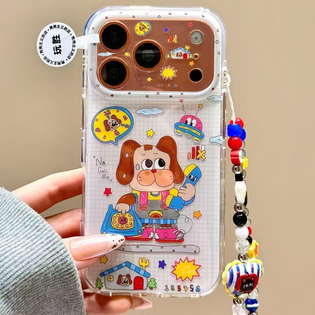 Creative Call Puppy Colored Beaded Chain for Apple 17promax Mobile Phone Case 16iphone15