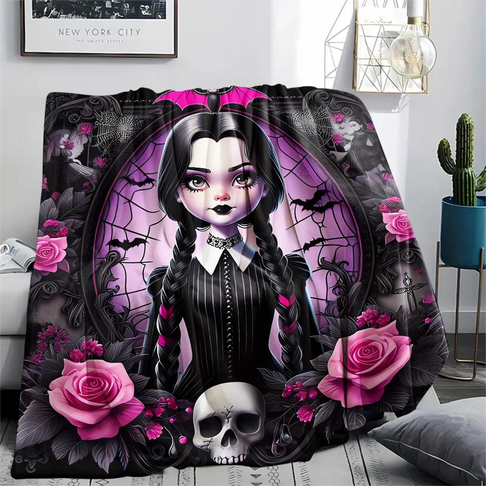1 Stück Wednesday-Print Flanelldecke, Hohe Qualität, Bequem für alle Jahreszeiten, Heimdekoration, Wärme und Komfort, Perfekt für Weihnachtsgeschenke