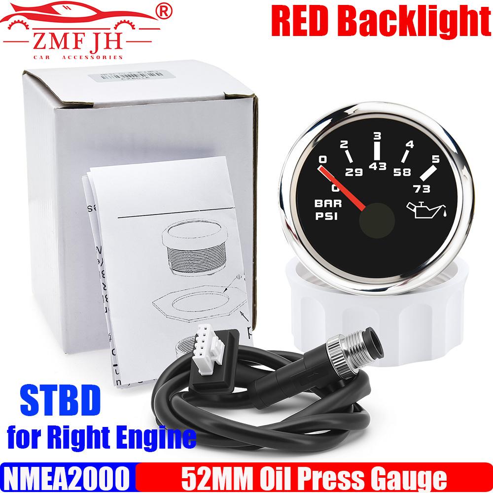 ZMFJH NMEA2000 52MM Oil Pressure Gauge M12 Plug 0-10Bar,0-145PSI Oil Press Meter PORT STBD Red LED for Marine Boat Yacht Vessel