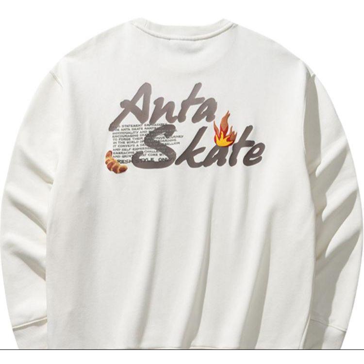 Anta Comfortable Breathable Loose Fit Printed Letter Crew Neck Sweatshirt Unisex Sweatshirt Ivory 172448704S-1