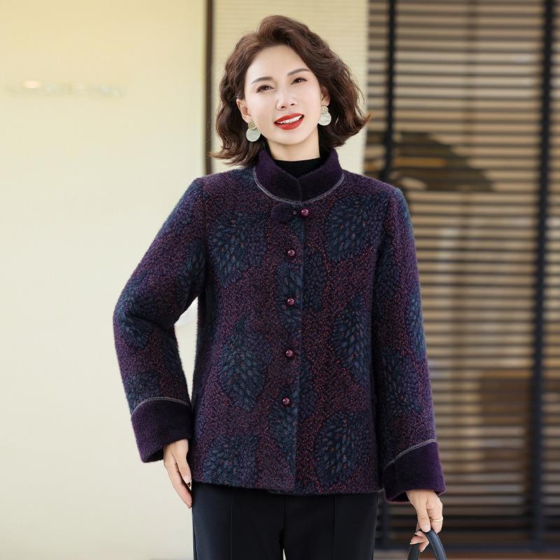 

Хлопковая куртка на осень и зиму с утолщенным минксовым бархатом для мам, одежда для женщин среднего и пожилого возраста до 0 лет, универсальное женское пальто 5XL [recommended 150-80kg] темно-фиолетового