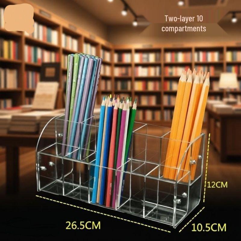 Acrylic Transparent Pen Holder Desktop Organizer and Display Rack