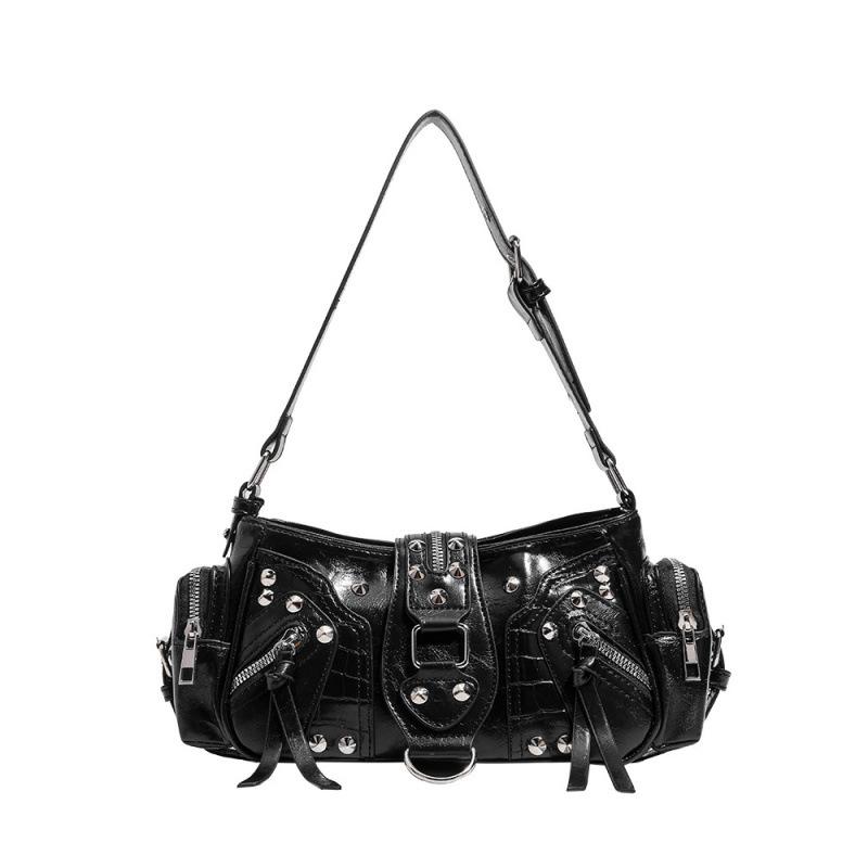 Retro Rivet Tote: Versatile Biker-Inspired Crossbody Bag for the Spicy, Sweet, and Cool.