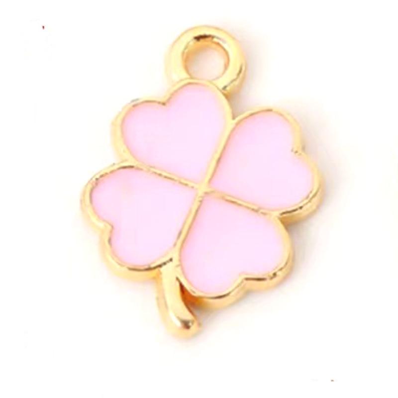 Colorful Four-Leaf Clover Drip Oil Charms for DIY Jewelry, Keychains, and Phone Pendants розовый