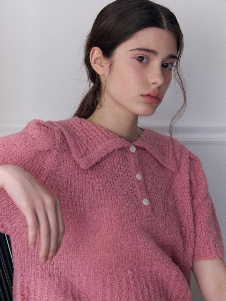 FABRICSEOUL Wool Button Collar Puff Knit_Pink