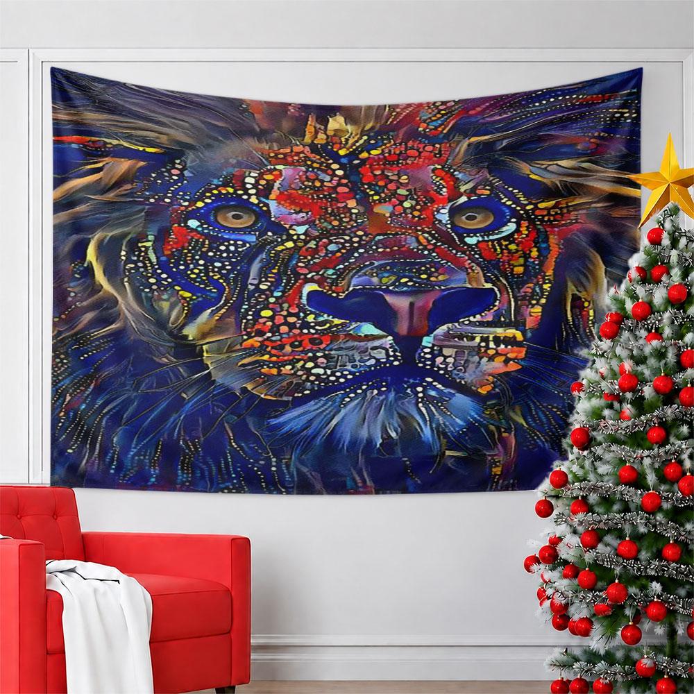 Colorful Abstract Lion Portrait Pattern Wall Hanging Tapestry Decorative Tapestry Home Decor for Bedroom and Living Room