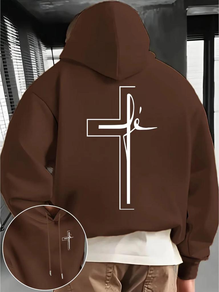 New autumn and winter men's and women's hooded sweatshirt with pockets, cross pattern print, comfortable and soft fabric